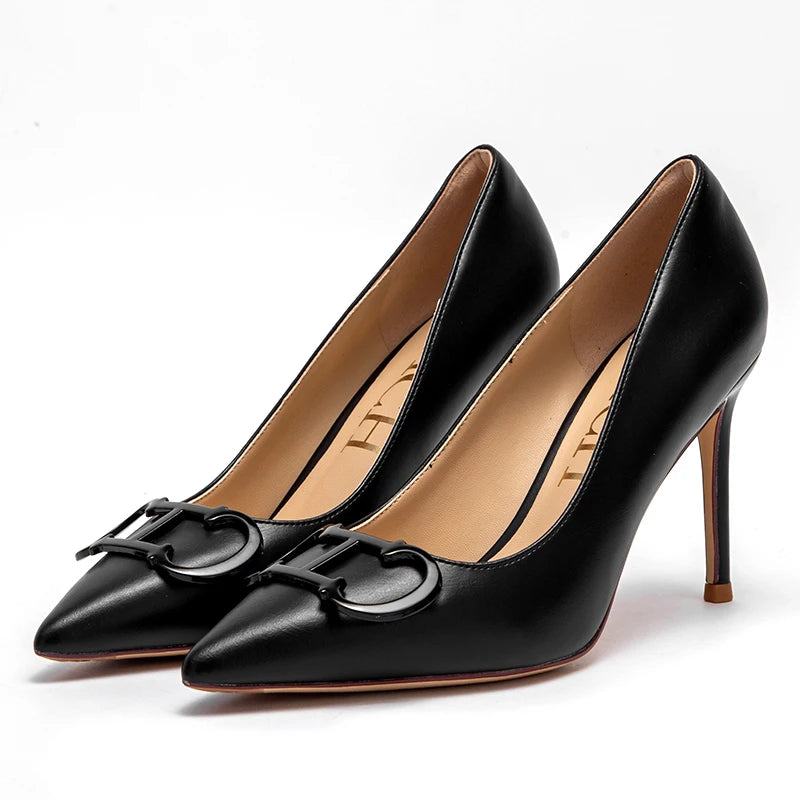 Pointed Toe High Heels with Metal Buckle