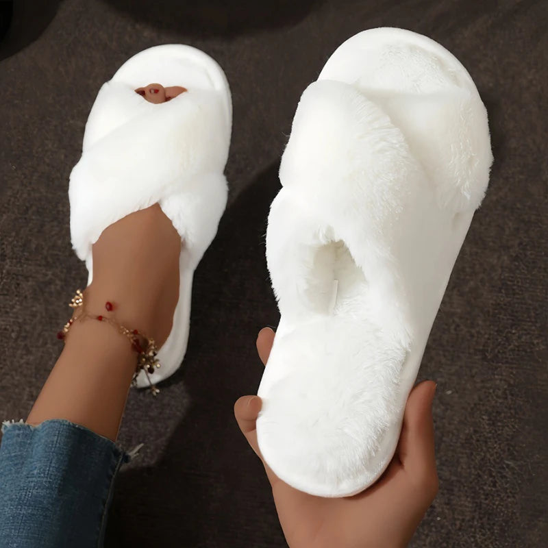 Plush Cross-Band Slippers