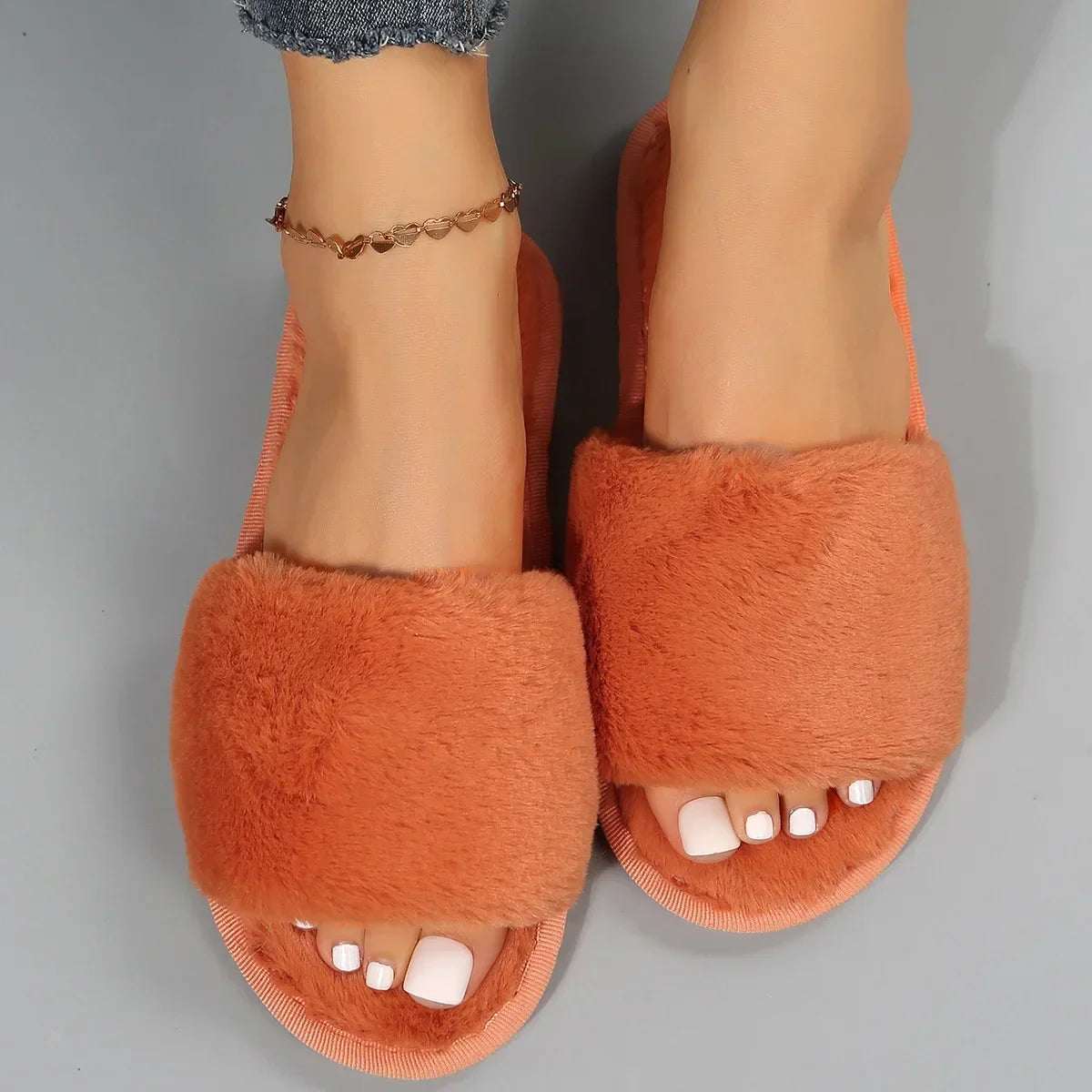 Plush Open-Toe Slippers