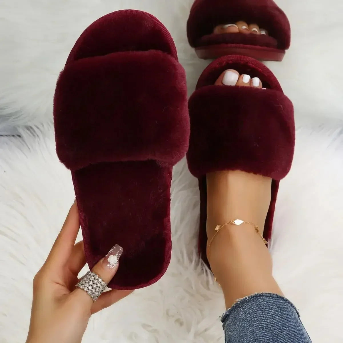 Plush Open-Toe Slippers