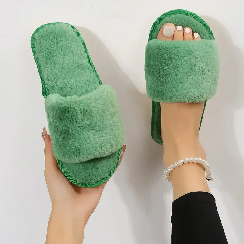 Plush Open-Toe Slippers
