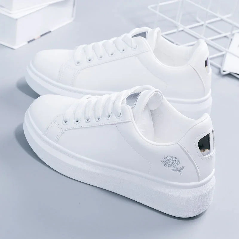 Women's White Embroidered Sneakers