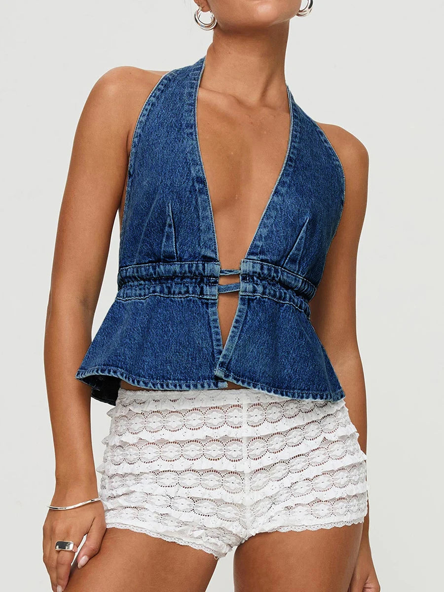 Tie-Up Denim Tank Top 