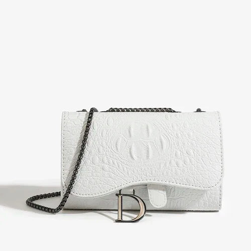 Crocodile-Embossed Chain Bag