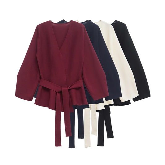 Women’s Blouse with Shoulder Pads and Belt 