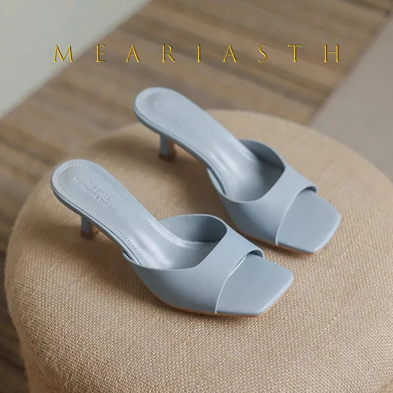 Square-Toe Kitten Heel Mules