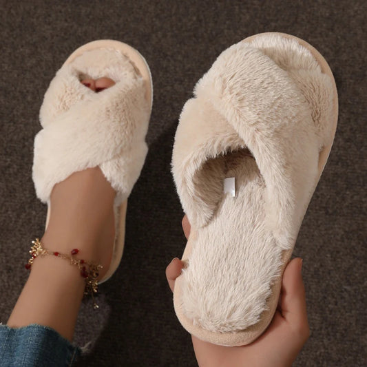 Plush Cross-Band Slippers