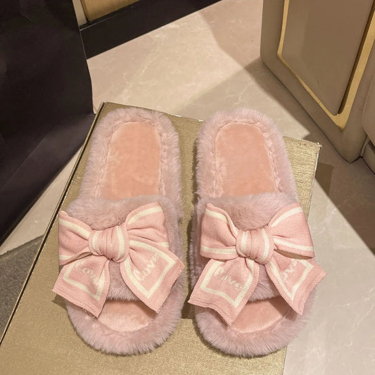 Bow-Tie Plush Slippers