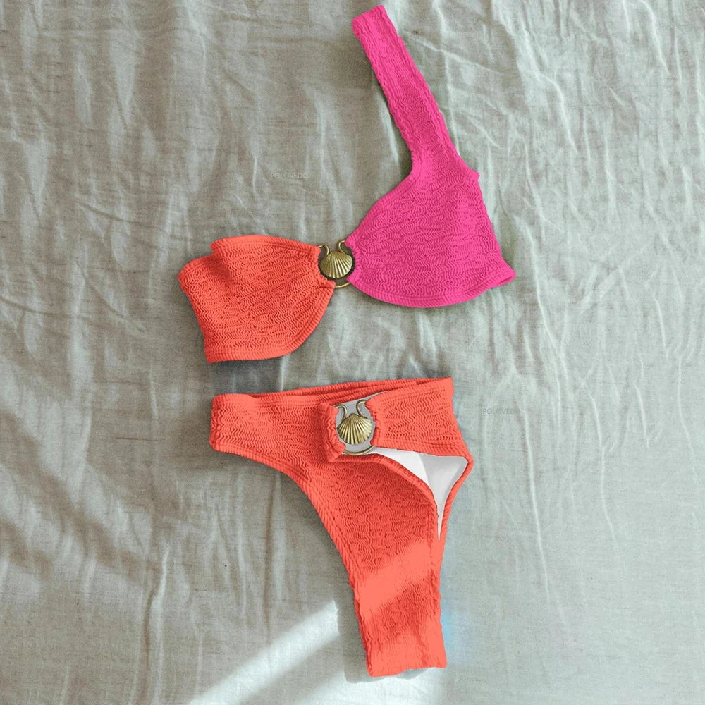 One Shoulder Bicolor Bikini