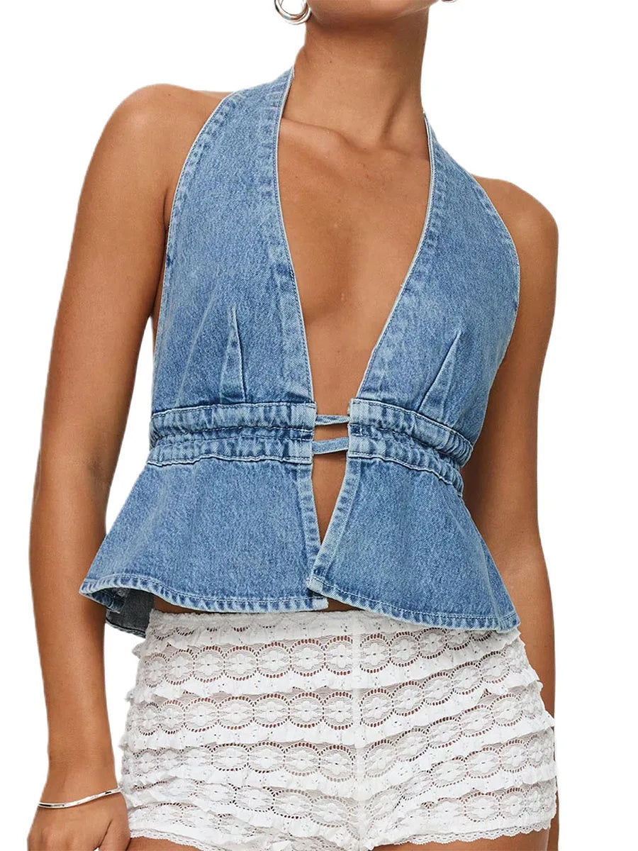 Tie-Up Denim Tank Top 